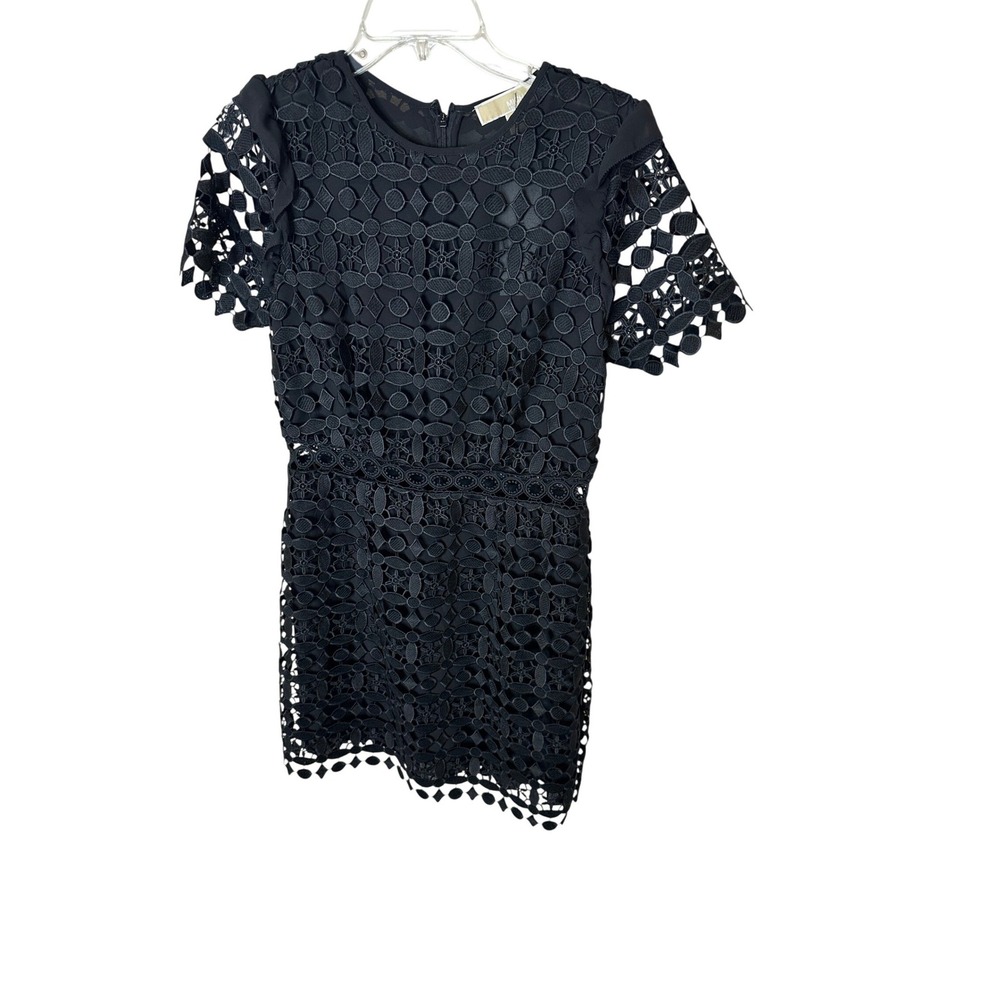 Michael‎ Kors Black Guipure Lace Mini Dress Short Sleeve 10